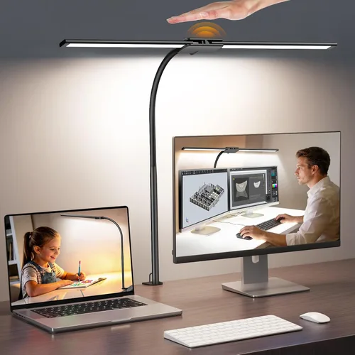 Syrinx - Lámpara de escritorio LED para oficina en casa, lámpara de escritorio de arquitecto con abrazadera, control por gestos/cable, luz de