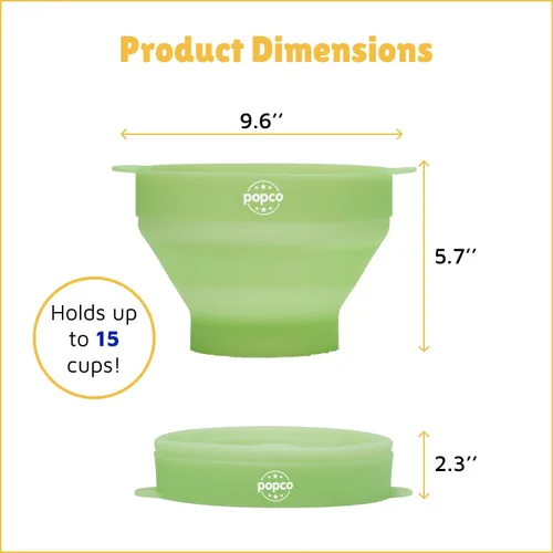 Miniatura 3 de POPCO Palomera de silicona para microondas con asas, palomitas de maíz de silicona, cuenco plegable y apto para lavavajillas - 15 colores Verde