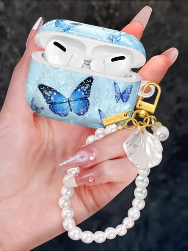 Miniatura 28 de Funda para AirPods Pro/Pro 2 con llavero de perlas, diseño de concha con purpurina para niñas, bonita y elegante funda Kawaii para Apple
