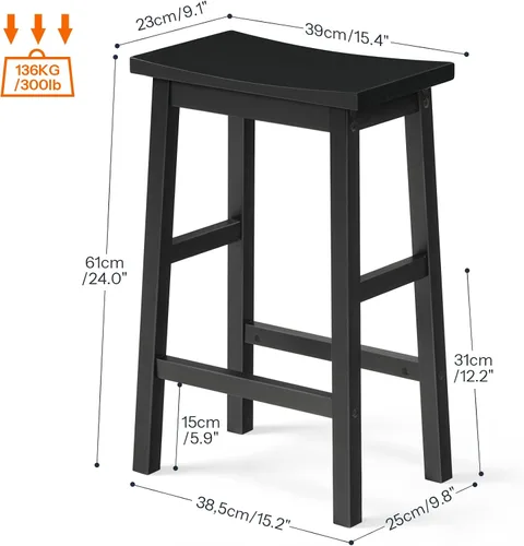 Miniatura 3 de HOOBRO Taburetes de bar, juego de 2 sillas de bar, taburetes de bar de altura de mostrador, taburetes de cocina de bambú, taburetes de silla de Negro