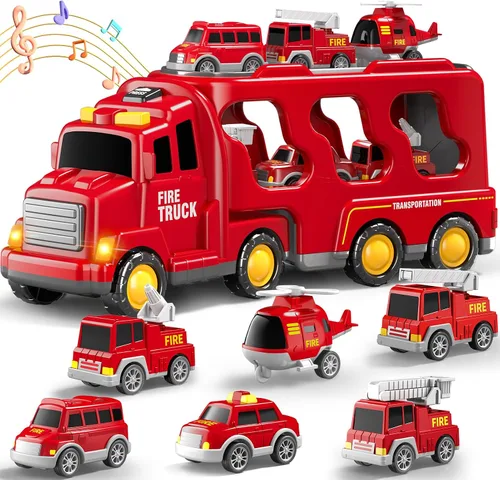 Miniatura 9 de Beby Buty Camiones de Construcción 5 en 1 para Niños de 3-5 años, Juguetes de Coches y Camiones para Niños Pequeños con Luz y Sonido, Incluye Grúa