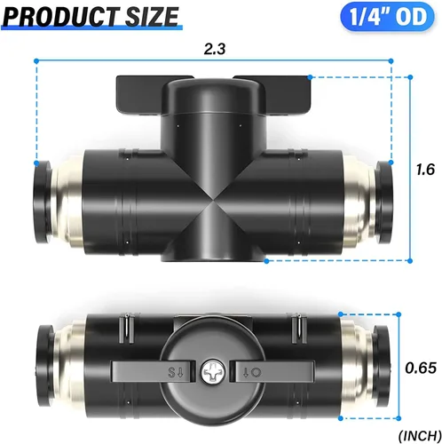 Miniatura 2 de TAILONZ PNEUMATIC BVU-1/4 OD válvula de bola de control de flujo de aire válvula de empuje para conectar el accesorio (paquete de 5)