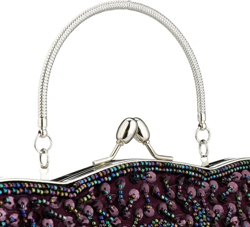 Miniatura 19 de Bolso de noche de diseñador floral con cuentas de lentejuelas diseño vintage besos cerradura satén embrague bolso bolso de mano de boda fiesta