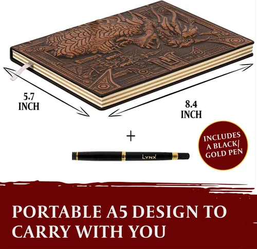 Miniatura 3 de Cuaderno / Diario DND, Libro Único de 200 Páginas con Cubierta de Falso Cuero con Dragón de Bronce en 3D con Lápiz - Ideal para Dungeons & Dragons