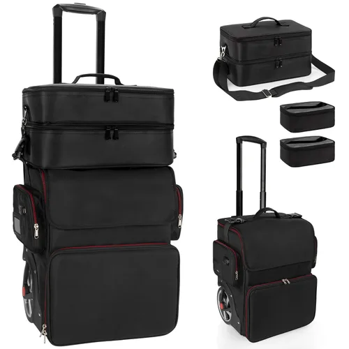 Estuche de maquillaje grande con una bolsa de viaje grande para estilista, bolsa de peluquería con bolsa desmontable, aislamiento térmico y capa