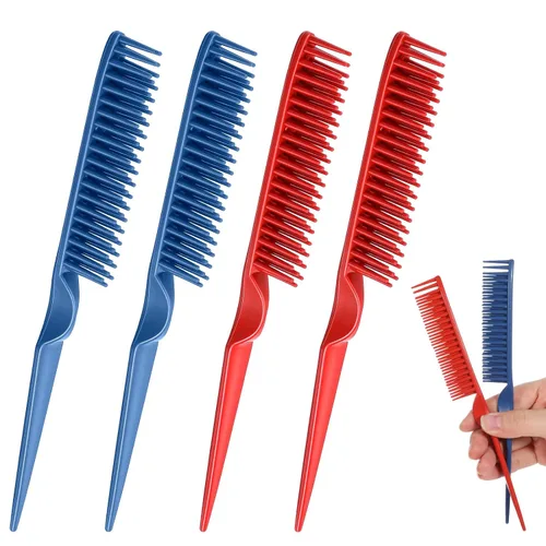 Miniatura 9 de Peine de 3 filas, 4 peines definidores de rizos, peine de triple fila, cepillo de burlas de cola de rata, peines de pelo para mujer, desenredar