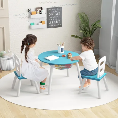 Miniatura 2 de Costzon Juego de mesa y silla para niños, mesa de actividades de madera con almacenamiento de malla central, muebles para niños y niñas, ideal