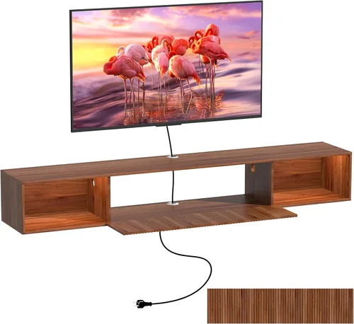 Miniatura 10 de Soporte de TV flotante de 55 pulgadas con luz LED, soporte de TV flotante montado en la pared, centro de entretenimiento flotante con almacenamiento