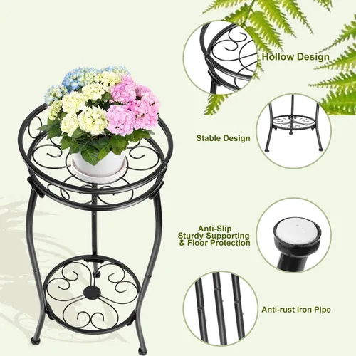 Miniatura 3 de THKFUL Soporte de metal para plantas para interiores y exteriores, soporte de 2 niveles altos para plantas en maceta, soporte para plantas de hierro