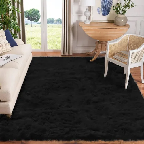 Miniatura 25 de Goolela Alfombra esponjosa de piel sintética de oveja sintética de 4 x 6 pies, color gris, para dormitorio, mesita de noche, alfombra suave de felpa