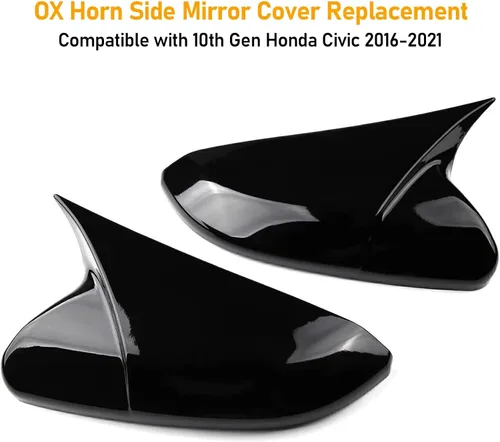Miniatura 4 de Moonlinks Compatible con Honda Civic 2016-2021 Cubierta Superpuesta de Espejo de Cuerno de Buey Lateral, Negro Brillante LH y RH Tapa de Espejo