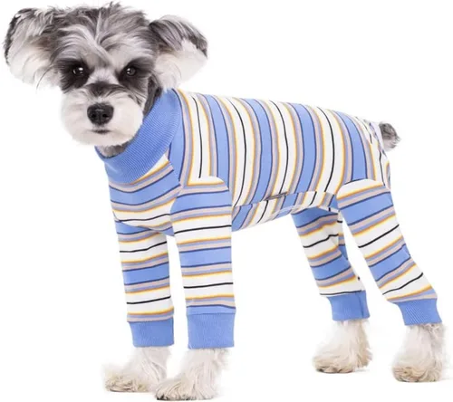 Miniatura 15 de Traje de recuperación a rayas para perros, mameluco para cachorros después de la cirugía para perros hembras y machos, pijama de manga larga tipo