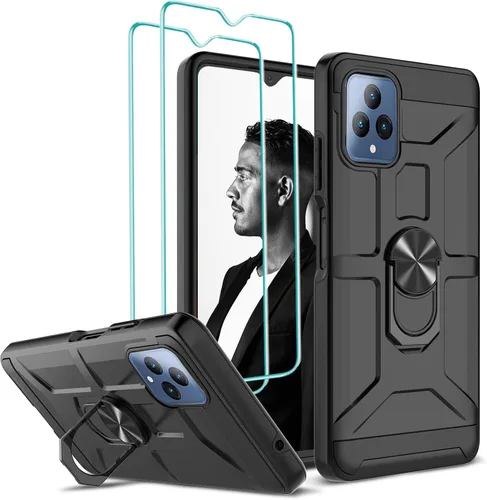 Miniatura 19 de Jeylly Funda para T-Mobile Revvl 5G con 2 protectores de pantalla de vidrio templado, cuerpo completo híbrido de policarbonato duro suave TPU anillo