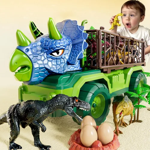 Juguetes de dinosaurio para niños de 3 a 5 años, juego de camión de transporte de dinosaurios con 8 figuras de dinosaurio y tapete de juego, regalo