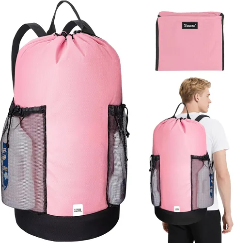 Miniatura 25 de BALEINE Mochila Bolsa de Lavandería de 120L, Tela Oxford 900D Bolsas Grandes de Lavandería de Viaje con Correas para el Hombro y 2 Bolsillos de Negro