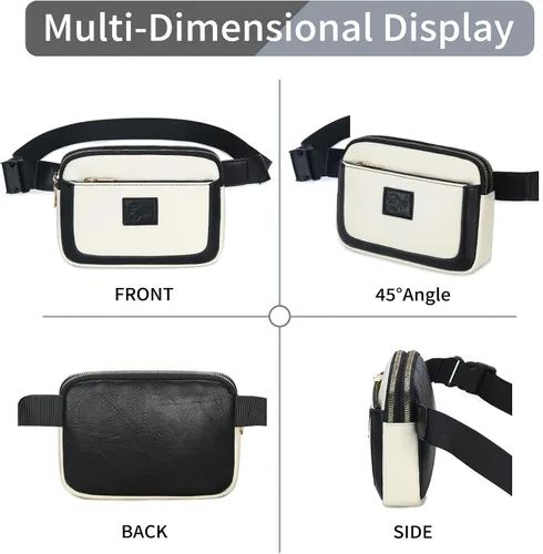 Miniatura 3 de BUG Riñonera bandolera para mujer, beige y negro, Fashtion