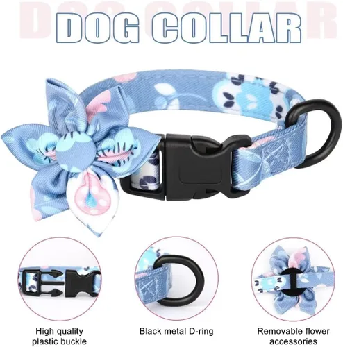 Miniatura 3 de Beirui Collares, arneses y correas para perritas adorables - Juego de collar y correa ajustable para perros con flor - Arnés de chaleco de malla