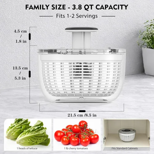 Miniatura 2 de Ourokhome Centrifugadora de Ensalada Secadora de Lechuga, Secadora de Vegetales Grande de Presión Fácil con Una Mano, Mezcladora de Ensalada