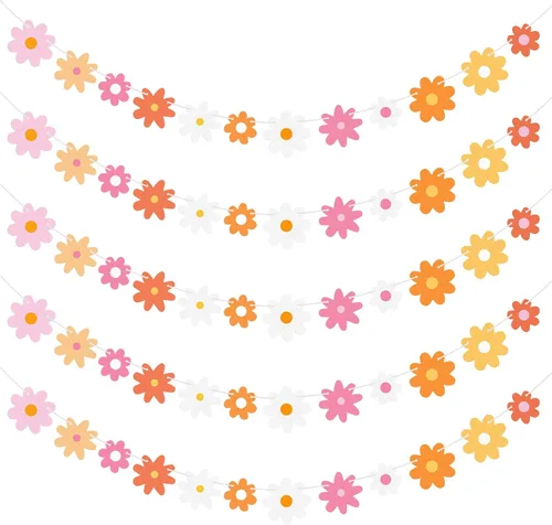 Henoyso Paquete de 5 decoraciones de margaritas bohemias para fiesta, guirnalda de margaritas con recortes de flores hippie para verano, boda,