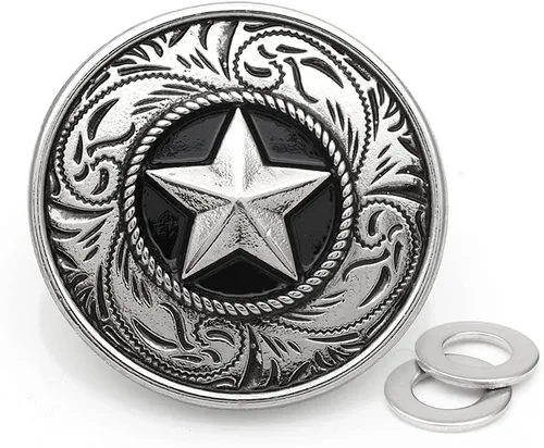 CRAFTMEMORE Star Navajo Vintage Moneda Concho Tornillo Atrás Cowboy Battle Sheild Adorno de artesanía en cuero 1-1/4 pulgadas 2pcs CHS47 (negro