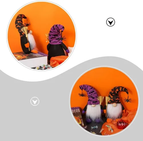 Miniatura 3 de PRETYZOOM Muñeca sin rostro, gnomo de Halloween, decoración de felpa, gnomo de bruja de fieltro suave morado con barba gris, escoba de araña