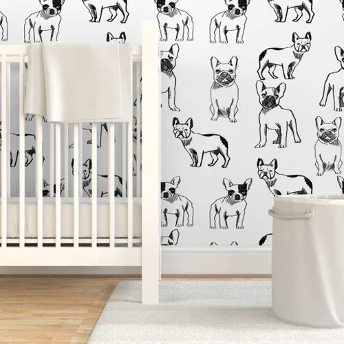 Miniatura 6 de Despegar y pegar papel tapiz muestra – Bulldog francés negro blanco perros Frenchie monocromo lindo cachorro papel pintado personalizado extraíble