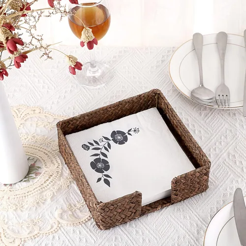 Miniatura 3 de Sumnacon Servilletero rectangular de mimbre tejido natural para mesa de comedor, cocina, restaurante, caramelos, decorativo