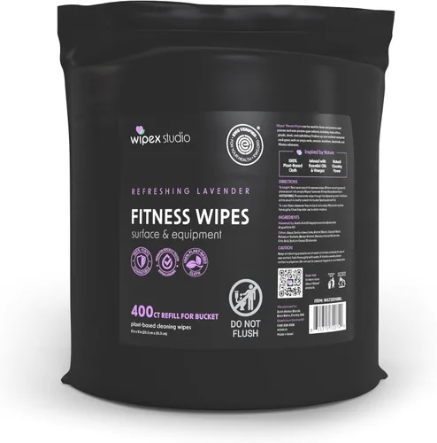 Wipex Recambio de cubo de toallitas de gimnasio - Verificado por EWG, 400 toallitas para equipos de fitness a base de plantas, lavanda y vinagre