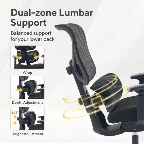 Miniatura 4 de Nouhaus Ergo Morph Silla de oficina ergonómica, sillas de oficina de malla con respaldo alto con soporte lumbar dinámico de doble zona, respaldo