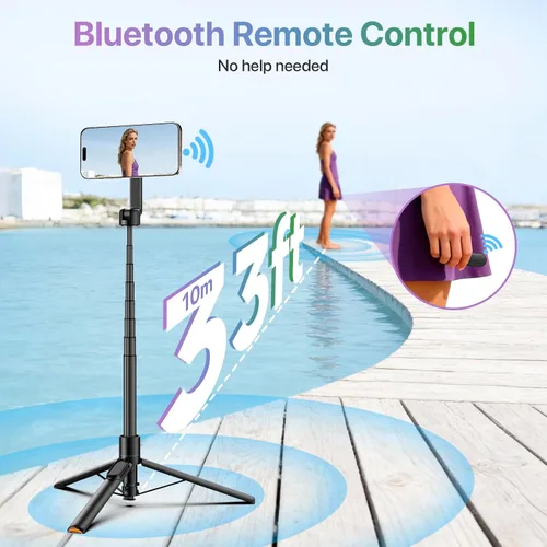 Miniatura 4 de Moman Trípode magnético para selfie stick de 13 a 66 pulgadas con soporte de despliegue automático, soporte magnético de aluminio portátil