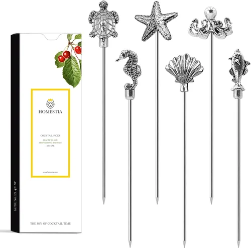 Miniatura 21 de Homestia Púas de cóctel doradas, 16 púas de Martini torcidas de acero inoxidable de 4.3 pulgadas, brochetas de metal reutilizables para cócteles