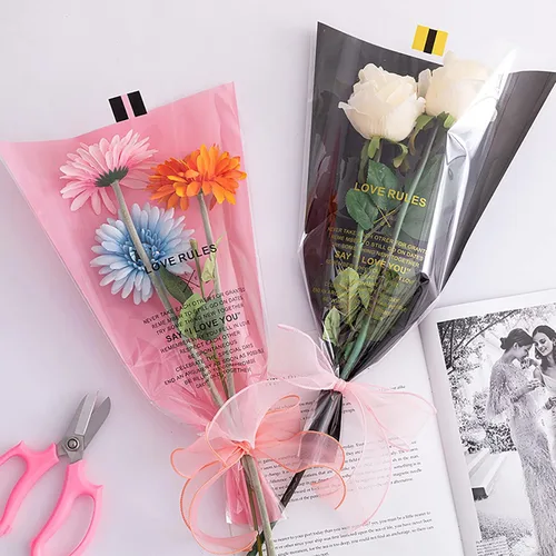 TMXAOK 50 hojas de bolsas de ramo de flores de celofán transparente para ramo de floristería, suministros de arreglos florales, bolsas de envoltura