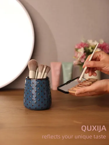 Miniatura 6 de Portacepillos de maquillaje de cerámica, tocador de baño de estilo granja y encimera, taza para brochas para cosméticos de baño, labiales