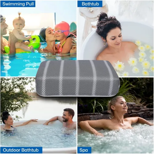 Miniatura 8 de Cojín para bañera de hidromasaje para uso en interiores o exteriores, almohada de spa con peso de 16 x 12 x 4.3 pulgadas, funda de malla 4D lavable