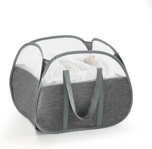 Miniatura 10 de TECHMILLY Cesta plegable de malla con asas fuertes, cesta de ropa de gran apertura con bolsillos laterales, cestas de almacenamiento para Negro