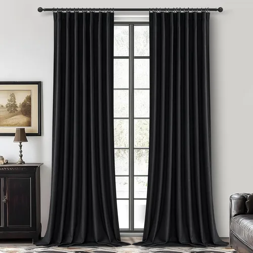 Miniatura 28 de Cortinas opacas extraanchas, 2 paneles para puertas corredizas de vidrio, moderna mezcla de lino plisado pesado, piso a techo, ventanas grandes, 70