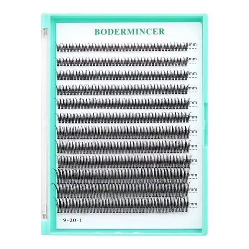 Miniatura 10 de Bodermincer 120 piezas de 0.004 in de grosor hechas a mano, cola de pez, pestañas postizas gruesas, naturales, largas, negras, individuales