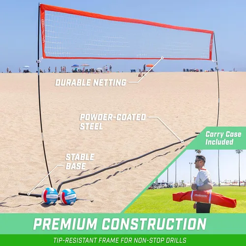 Miniatura 4 de Red de entrenamiento de voleibol independiente GoSports - 12 pies o 20 pies - Uso en interiores o exteriores, montaje instantáneo y altura ajustable