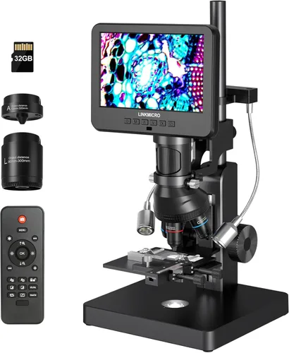 LM266S Microscopio Digital HDMI de 5 Lentes 5000X para Adultos, Microscopio Biológico de Laboratorio con Pantalla para Diapositivas, Etapa Mecánica