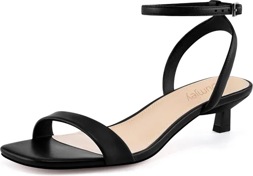Sandalias de tacón de gatito para mujer, con correa al tobillo, sandalias de tacón cuadrado con punta abierta, zapatos de fiesta de boda