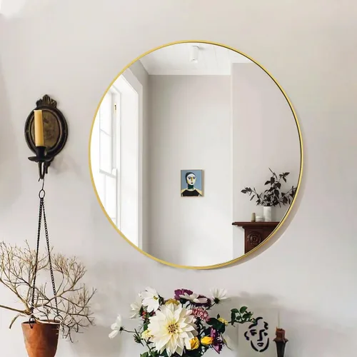 Miniatura 5 de VooBang - Espejo redondo dorado de 16", espejo circular de pared con marco de metal simple, moderno para baño, dormitorio, entrada