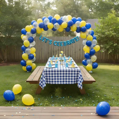 Miniatura 4 de Globos azul marino y amarillo de 12 pulgadas, globos de confeti azul marino y amarillo para decoraciones de fiesta de cumpleaños