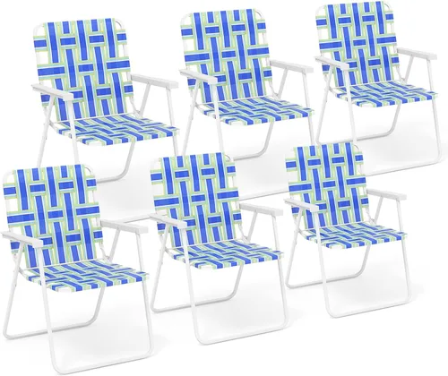 Giantex Juego de 6 sillas de playa, sillas plegables para patio para adultos, silla de cincha al aire libre con marco de acero, sillas de camping
