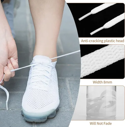 Miniatura 2 de 3 pares de cordones planos para zapatos deportivos, cordones planos de 516 pulgadas de ancho y 47 pulgadas de largo, cordones blancos de repuesto