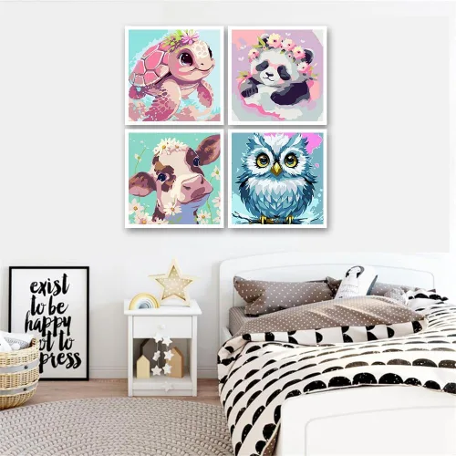 Miniatura 6 de FQOVKYN Paquete de 4 pinturas por números para niños, kit de pintura por números de animales lindos para adultos principiantes, pintura acrílica