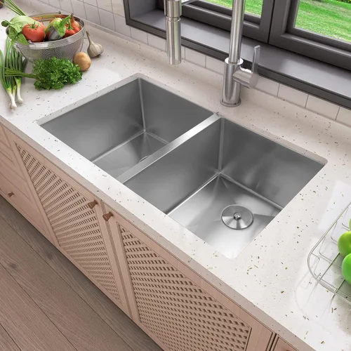 Miniatura 2 de Sinber HU3219D - Fregadero de cocina de 32 x 19 x 10 pulgadas con acabado satinado de acero inoxidable 304 calibre 18 (solo fregadero)