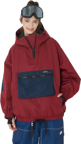 SNOWVERB Chaqueta de snowboard impermeable holgada con aislamiento y bolsillos tipo cargo con capucha y a prueba de viento para hombres y mujeres
