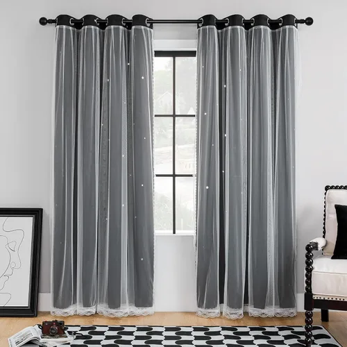 Miniatura 63 de XiDi Cortinas opacas con estrellas para habitaciones de niños, cortinas verdes para ventana de dormitorio de niños, azul y gris, 52 pulgadas de Azul