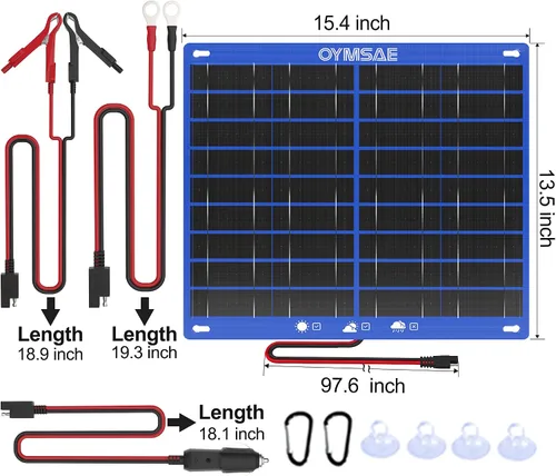 Miniatura 2 de OYMSAE Cargador de batería solar de 30 W para coche, portátil, 12 V, cargador de batería y mantenedor, panel solar impermeable para coche, barco