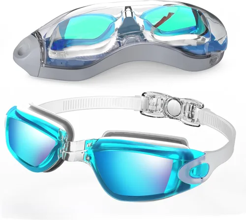 Miniatura 40 de Aegend Gafas de natación, gafas de natación sin fugas, protección completa para adultos, hombres, mujeres y jóvenes Azul y plateado.